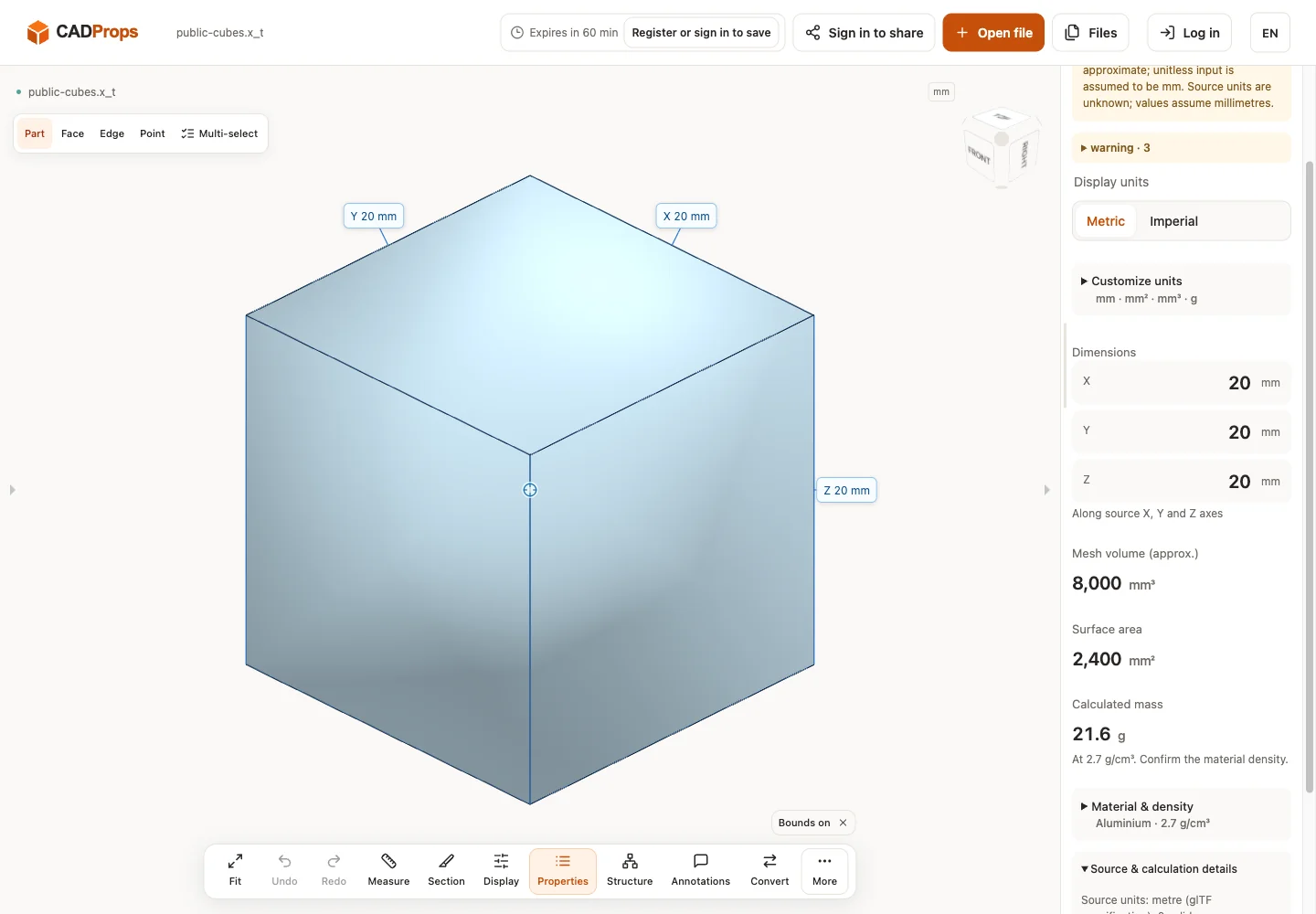 Comprobación de un archivo público: Onshape / Parasolid 34.1.198