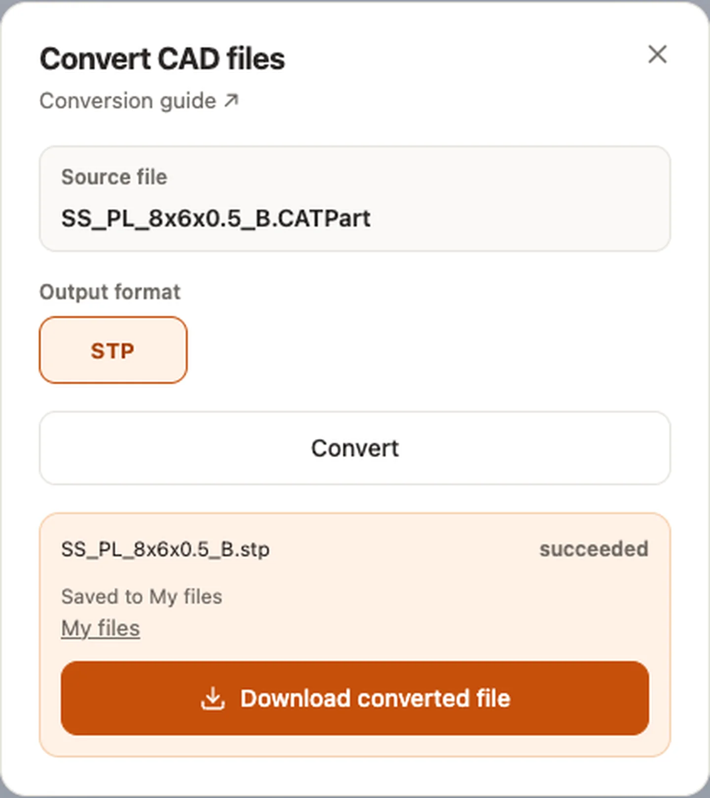 Converter arquivos CAD — SS_PL_8x6x0.5_B.CATPart
