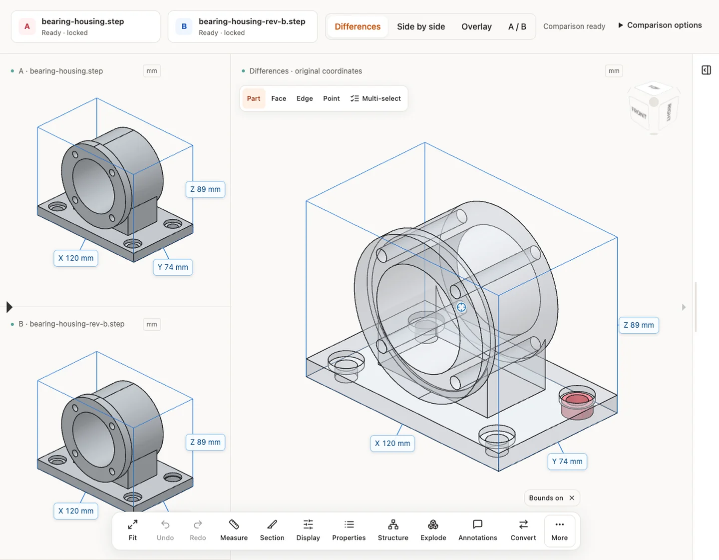 Körperdifferenzen — bearing-housing.step / bearing-housing-rev-b.step
