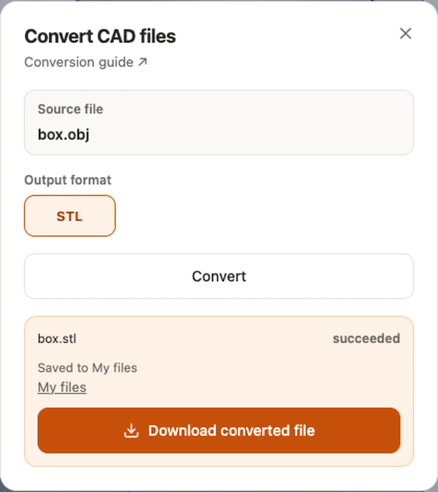 Convertir des fichiers CAO — box.obj